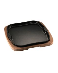 Piatto a servire in ghisa Gourmet con vassoio in legno cm 25x25