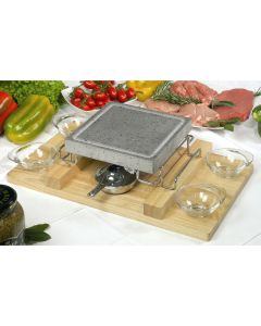 Piastra lavica Convivio con stand in acciaio inox e vassoio in legno cm 21x21 - Set 9 pz