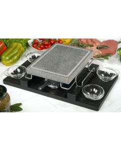 Piastra lavica Convivio con stand in acciaio inox e vassoio in legno cm 21x29 - Set 9 pz