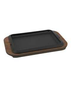 Piatto a servire rettangolare in ghisa Basic con vassoio in legno cm 30x22
