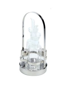 Stand con ampolle per olio, aceto, sale e pepe in acciaio inox set 4 pz Ø cm 12